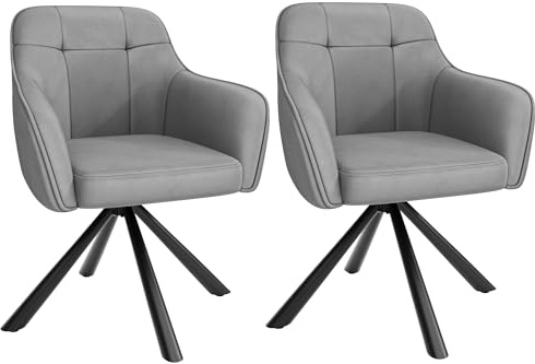 YOUDENOVA Esszimmerstühle 2er Set, 360° Drehbar mit Armlehnen, Samt Polsterstuhl für Esszimmer, Küche, Wohnzimmer & Büro, Stühle Esszimmer Grau