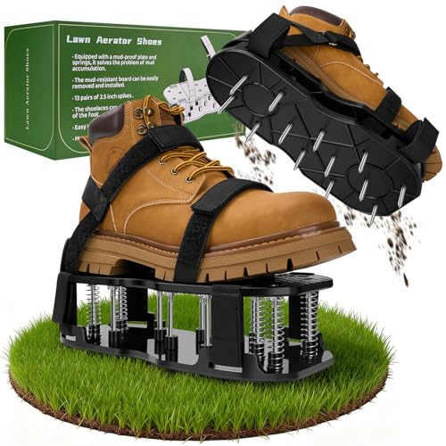 ZDDGNN Aérateur Pelouse Chaussures, Scarificateur Gazon Préinstallés, Double Couche, Clous Longs et Sangles Réglage à Fermeture, Durables et Autonettoyantes pour Terrasses Jardin Sol Pelouses