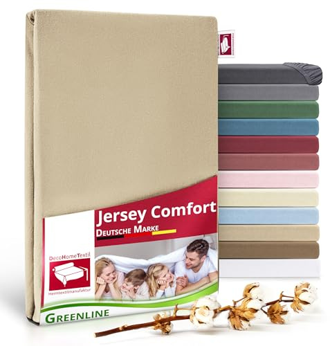 DecoHomeTextil Spannbettlaken, Beige Double (2X) 180-200x200 cm | Greenline Serie, Premium Jersey, 100% Baumwolle, Bettlaken, Spannbetttuch