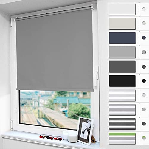 Magiea Verdunklungsrollo ohne & mit Bohren Klemmfix, Grau B55 x H200 cm (Stoffbreite 55 cm), Thermorollo Klemmrollo Seitenzugrollo Sicht-und Sonnenschutz für Fenster &Tür