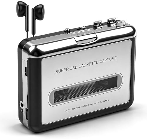 Cassette Player, Portable Cassette Player, Converter Via USB, Capture MP3 Audio Music, Converts Cassettes to iPod, Compatible with Laptops and PCs Format