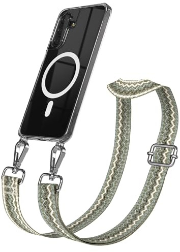 EAZY CASE Handykette - Verstellbares Taschenband kompatibel mit Galaxy A17, Schulterriemen, Handykordel mit Silikon Hülle, Qi Charging kompatibel, Umhängetasche, Grün Beige Silber