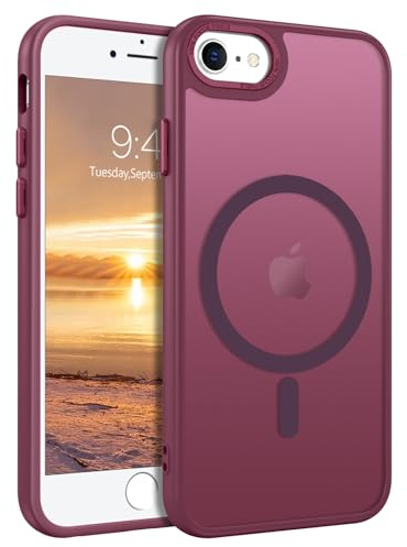 GUAGUA Magnetic for iPhone SE Case 2020/2022, iPhone 8/7 Case, Burgundy | Compatible with Magsafe, Translucent Matte with Lens Frame Protection, Shockproof Protective Phone Cover for Women Girls