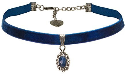 Alpenflüstern Trachten-Samt-Kropfband Trachten-Stein - nostalgische Trachtenkette enganliegend, Kropfkette elastisch, eleganter Damen-Trachtenschmuck, Samtkropfband schmal blau DHK196