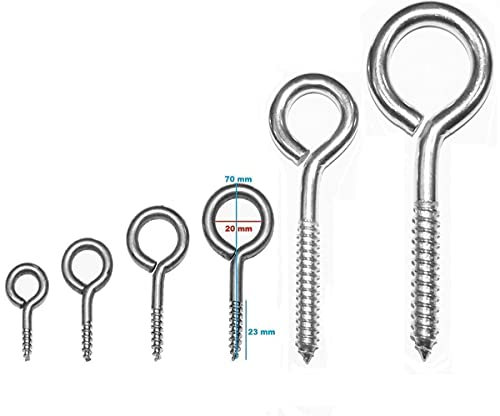 Boulon à œil Oeillets à vis Boulons à crochet en acier galvanisé - Crochets à vis robustes en 6 tailles différentes (70mm 25 pièces)