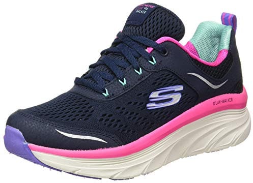 Skechers Women's D'lux Walker Infinite Motion Trainers,Navy Silver Leather Pink Mesh White Tri,7 UK