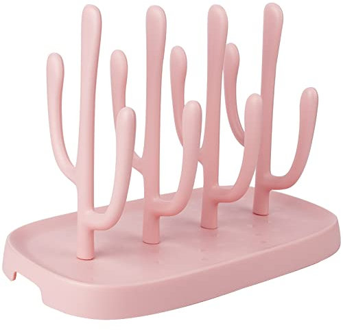 Babyflaschen-Abtropfgestell, klein, tragbar, für Trinkbrustwarzen, Tassen, Pumpteile und Zubehör (Pink)