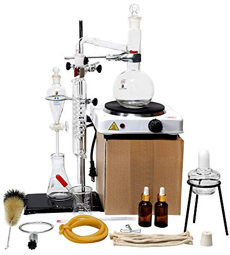 500ML Lab Essential Oil Extraction Distillation Apparatus with Hot Stove Water Distiller Purifier Chemistry Lab Glassware Kits,Alcohol Distiller Teaching Equipment