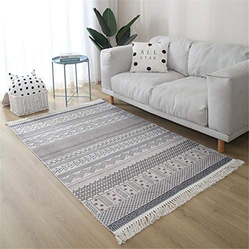 Alfombra Tejida a Mano con Borlas, Morbuy Algodón y Lino Estampadas Talla Grande Esterilla Lavable, Decorativo Manta Té Cuarto de Estar Alfombra Mesita Área de Alfombra (120 * 160cm,Diamante)