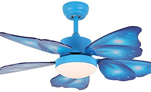 YQGOO Retro Ceiling Fan Light Cartoon Butterfly Ceiling Fan Light 5 Blade Silent Dimming Wall-controlled Fan Lamp for Household Children’s Room, 40 Ceiling Fan Light (Color : Blue)