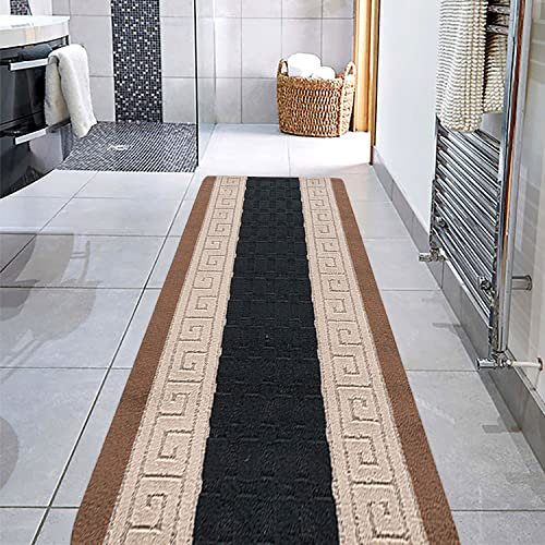OZMIC Front Door Mat Outside Kitchen Carpet Hallway Runner - Non Slip Gel Backing Waterproof Mat Washable Carpet Runner 80 x150 cm, Black Beige Long Doormats Inside Kitchen Rug