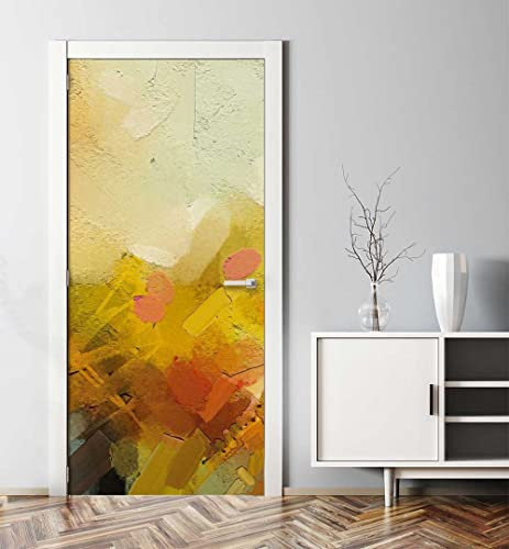 MyMaxxi - Tür bekleben mit Türtapete Türposter Türfolie Selbstklebend 90x200 Abstraktes Gemälde mit gelben Pinselstrichen - Tür verschönern Türaufkleber Türklebefolie Gemälde Zeichnung gelb
