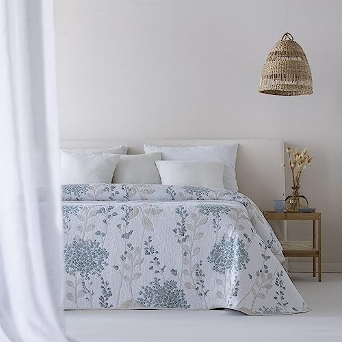 ETHERE MAISON | Colcha Jacquard Chiara Reversible de Algodón Azul para Cama de 135 | Ligera, Transpirable y de Secado Rápido | 235x270 cm | Ideal para Entretiempo