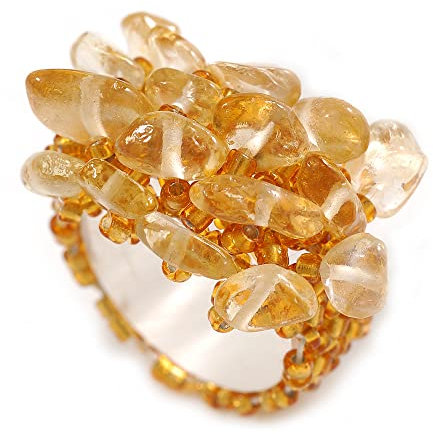 Avalaya Bague flexible en verre doré antique et pierre en verre - Taille M, taille unique