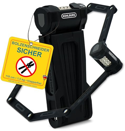 KOHLBURG Candado plegable de 110 cm con código numérico y soporte, candado de combinación para bicicleta, candado de combinación de alta seguridad, cerradura plegable para bicicleta y bicicleta