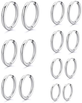Mochity 3-7 Paare Ohrringe Gold für Damen Herren, 316L Edelstahl Creolen Silber, Ohrringe 14K Vergoldeter, Hypoallergen Kleine Creolen Ohrstecker (7 Paare, Silber)