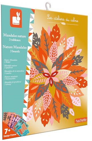 Janod - Die Werkstätten der Ruhe - 3 Mandalas Natur - Bilder zum Mandala-Komponieren - Kreativset für Kinder - Förderung der Feinmotorik und Konzentration – Ab 7 Jahren – J07755