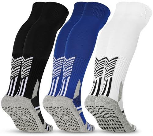 Jeasona 3 Paare Stutzen Fussball Herren Set Football Socks Fussball Socken Männer Lang Grip Socken Fussball 39-45 Fußball Socken Herren 43-45 Fußball Fußball Grip Socken Antirutsch