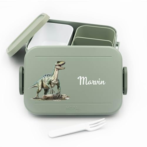 Brotdose Dinosaurier Kinder für Mepal - Lunchbox Kinder mit Trennwand Name, Kindergarten, Schule - Alles für den Schulanfang - Personalisierte Brotdose Dino mit Namen
