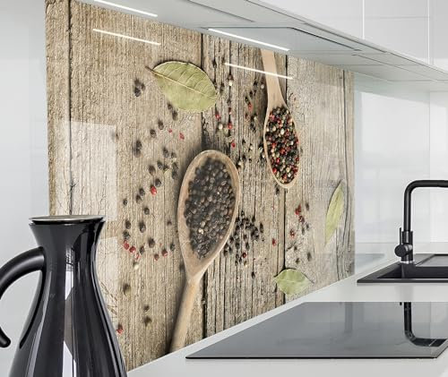 timalo Herd Spritzschutz Wand Spüle, Küche Küchenrückwand Glasoptik | Acryl Glas 2mm | Glasrückwand Acrylglas Küchenpaneele Küchenspiegel | 140x50cm Altes Holz und Pfeffer