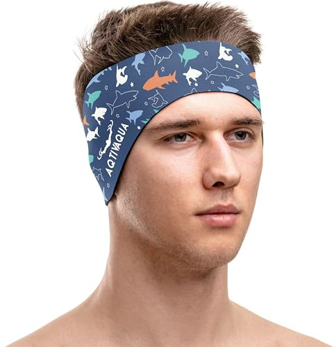 AqtivAqua Swim Ear Band Protection Cover Swim Headband for Kids Adults Men Women Toddlers - Ear Plugs in Blue