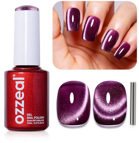 Ozzeal Smalto Semipermanente Unghie Magnetico, 15ml Viola Prugna Crystal Cat Eye Gel Nail Polish Con Magnete Occhi Di Gatto Smalti Semipermanenti Per Unghie Diamond Glitter Smalto Gel