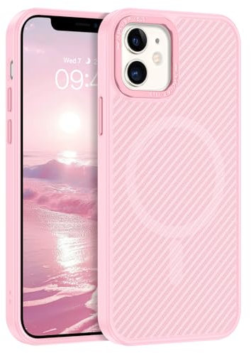 GUAGUA für iPhone 11 Hülle [Kompatibel mit MagSafe] Magnetisch Handyhülle für iPhone 11 Case Carbon Fiber Muster Design Stoßfest Schutzhülle TPU und PC Hardcase Slim Magnet Cover (6,1'') Hellrosa/Pink