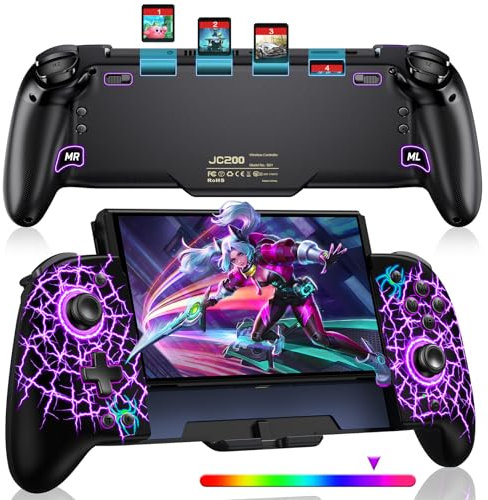 Dynamic Cool RGB Programmable Wireless Switch Controller Replacement for Nintendo Switch/OLED,One-Piece Switch Controller with Hall Effect Joystick/Auto Turbo/Vibration/Precise Motion Control/Wake-Up
