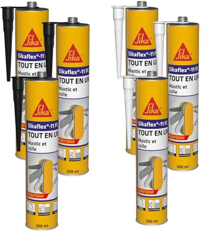 SIKA - Lot de Mastic, joint et colle multi-usages multi-supports - Sikaflex 11 FC Purform - Intérieur et extérieur - Lot de 3 cartouches Noires de 300ml + 3 cartouches Blanches de 300ml