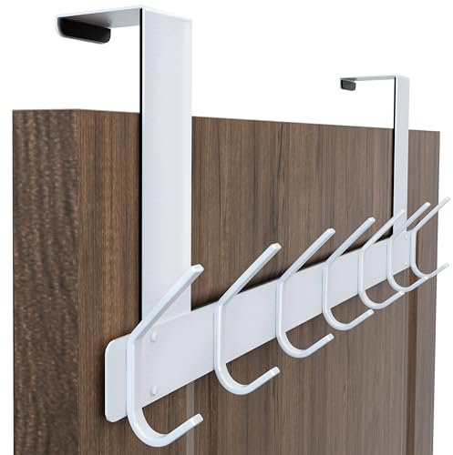 Honsky Türgarderobe, Klappbar Türhakenleiste zum Einhängen mit 14 Hanken,Türfalzstärken4,5/4/3,5cm,Türhaken Kleiderhaken Tür, Solide Türhaken zum Einhängen,Weiß