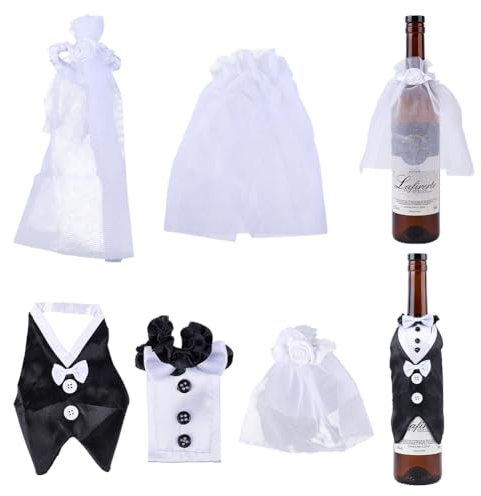 DELORIGIN Couvre Gobelets pour Robes de Mariée Décoration de Fête Mariage Vin Champagne Verre Bouteille de Vin Costume de Mariage Porte Gobelet pour Décoration de Fête Banquet