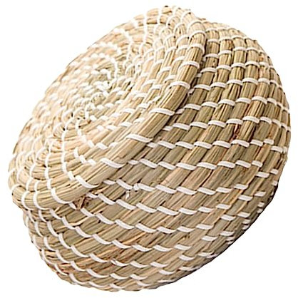 Warmhm Handgemachter Grauer Weidenkorb Mit Deckel Strohkorb Rattan-aufbewahrungskörbe Korbgriff Dekorativer Organizer