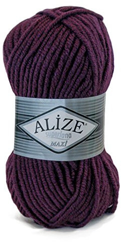 Strickgarn Strickwolle Superlana Maxi 100g 25% Wolle Wintergarn Winterwolle, 50 Farben, Farbe:111 Pflaume