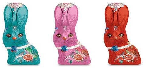 Reber Osterhase – Alpenmilch Schokolade –Frühlingsmotiv in Rot, Blau oder Pink für festliche Ostern – 1 x 70g