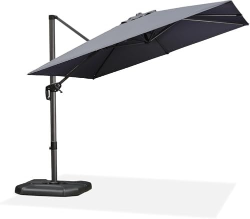 FP-TECH OMBRELLONE DA GIARDINO DECENTRATO 3X3 ORIENTABILE GIREVOLE A 360° PALO ALLUMINIO (Struttura Antracite e Telo Grigio)