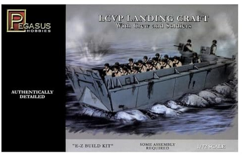 Pegasus PG7650, 1/72 LCVP landing boat with figurines and base plate, plastic model building kit