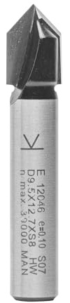 ENT 12046 V-Nutfräser und Schriftenfräser HW, Schaft (S) 8 mm, Durchmesser (D) 9,5 mm, NL 12,7 mm, E 90°, SL 32 mm