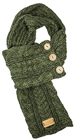 Aran Traditions Dark Green Cable wrap Button Scarf