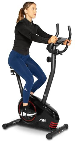 JLL® JF150 Upright Exercise Bike 2025, Red, Magnetic Resistance Exercise Bike, Home Gym Bike Adjustable Resistance, 5KG Bidirectional Flywheel, Console Display with Tablet Holder, 7-Level Seat Height