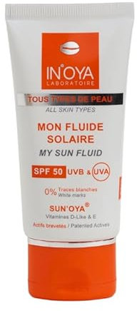 Mon fluide solaire SPF50 – IN'OYA – Sans traces blanches, crème solaire SPF50 – Protection solaire pour le visage - 50ML