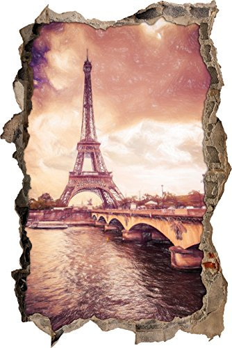 Stil.Zeit Eiffelturm in Paris Kunst Buntstift Effekt Wanddurchbruch im 3D-Look, Wand- oder Türaufkleber Format: 62x42cm, Wandsticker, Wandtattoo, Wanddekoration