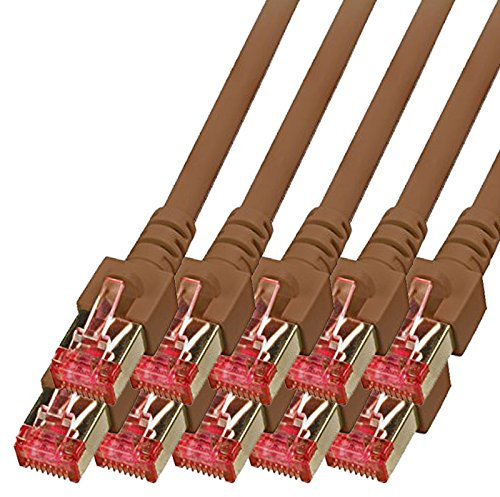 BIGtec Lan Kabel 10 Stück 1m Netzwerkkabel Ethernet Internet Patchkabel CAT.6 braun Gigabit SFTP doppelt geschirmt für Netzwerke Modem Router Switch 2 x RJ45 kompatibel zu CAT.5 CAT.6a CAT.7 Stecker
