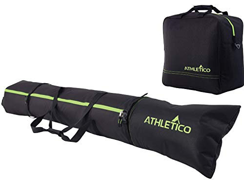 Athletico gepolsterte Skitasche & Skischuhtasche Combo - Transportieren Sie Skier bis 200CM und Skischuhe bis Größe 47 (Schwarz mit Grünem Rand (Gepolstert))