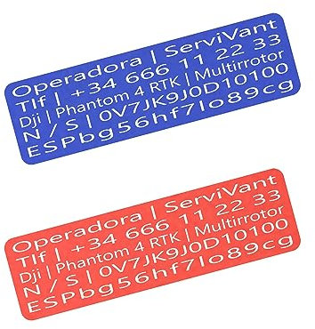 SERVIVANT ● Pack 2 Uds. ● Placa Identificativa para Drones ● Placas para Dron CUMPLEN requisitos normativa AESA ● Tamaño Personalizados para Todos los Modelos de drone (Kit 2 Placas AESA)
