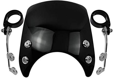 HDBUBALUS Parabrezza per Moto Parabrezza 1.57 `` Montaggio Su Forcella Da 5.9 '' Faro Tondo Adatto per Harley Sportster 883 Xl883 1200 Personalizzato Xl1200 Basso Nero