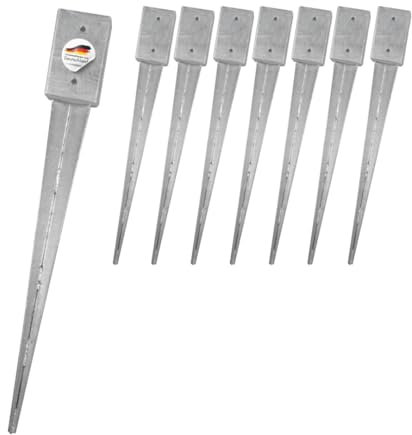 SunnyDeals Einschlaghülsen für Pfosten 9x9 cm, extra lang | 8er Set Bodeneinschlaganker verzinkt | Einschlaghülsen ca. 91x91x900 mm | Bodenanker für Kantholzpfosten ohne Betonieren
