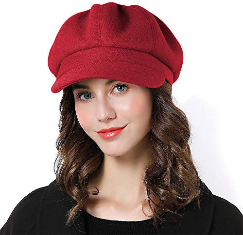 Sumolux Frauen Barett Newsboy Hut Französisch Wolle Cap Klassische Herbst Frühling Winter, Rot/Ausflug, einfarbig (Getaway Solids), Einheitsgröße