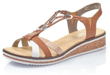Rieker Femme Sandales V3657, Dame Sandales Fines,Chaussure d'été,Sandale d'été,Confortable,Plate,Marron (Braun Kombi / 81),39 EU / 6 UK