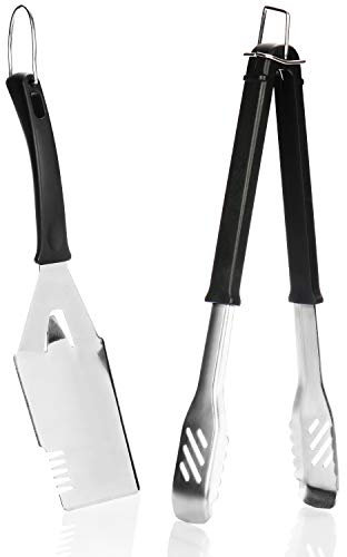 com-four® 2-teiliges Grillbesteck - Grillzange und Grillwender aus rostfreiem Stahl - Grillzubehör für Kohle-, Gas- und Elektrogrill - Grillzubehör (2-TLG. - Grillzange + Wender)