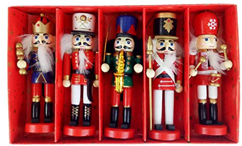 GUMEI 5pcs 12cm Holz Nussknacker Zeichnung Walnüsse Soldat Weihnachtsschmuck